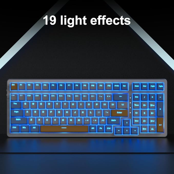 Merdia Wireless Mechanical Keyboard, Triple Mode 2.4G/USB-C/BT Gaming Keyboards 100 Keys Ice-Blue Backlit Brown Switch Keyboard | Rechargeable Mechanical Gaming Keyboards | Ice Blue/W/Y