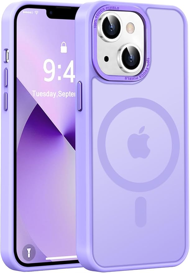 Newfuture Designed for iPhone 13 Case & iPhone 14 Case with Magnetic [13 FT Military Drop Protection] [Compatible with Magsafe] Translucent Shockproof with Anti-Fingerprint Phone Case, Lilac Purple