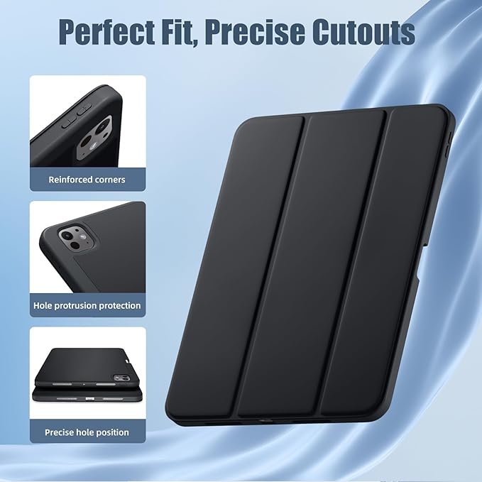 Kidopire New Compatible with iPad Pro 11 Inch Case (M4 2024/M5 2025) with Pencil Holder, Smart Cover with Protective Trifold Stand & Soft TPU Back, Auto Wake/Sleep, Support Pencil Pro, Black