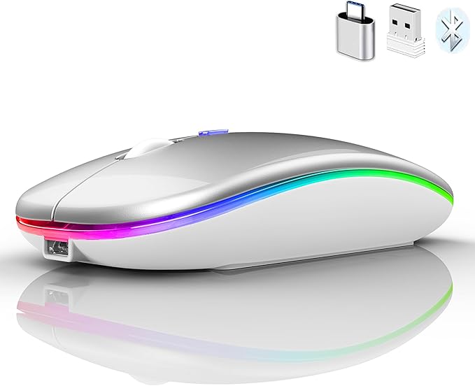 Bluetooth Wireless Mouse for Laptop mac MacBook ipad MacBook air MacBook pro pc Desktop Computer Windows Chromebook Notebook (Silver White)