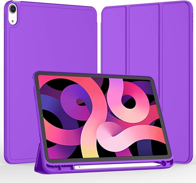 iMieet iPad Air 11 Inch Case M4/M3/M2(2026/2025/2024), iPad Air 5th/4th Generation Case 2022/2020 10.9 Inch with Pencil Holder,Trifold Stand Smart Case with Soft TPU Back(Grape Purple)