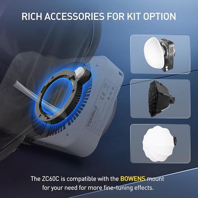 ZC-100BI 100W COB Video Light with Bowens Mount,10000Lux/m 2700K-7500K Bi-Color Camera Light with 10 Scenario Simulations Control Continuous Lighting for Photography (Accessories Combination)