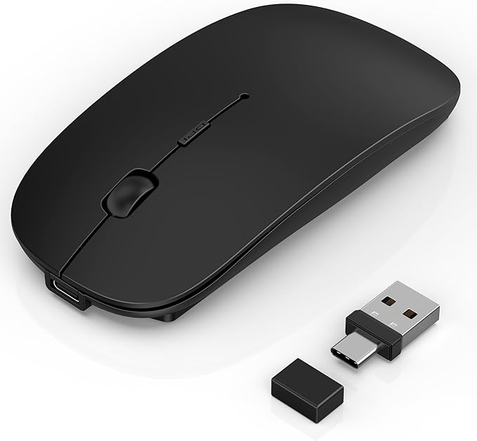 Wireless Mouse for MacBook Pro/Air, Bluetooth Rechargeable Mouse with USB-C, Slim Mouse Jiggler for iPad/iMac/Laptop/PC, 2.4G Dual Mode, Silent Click, Compatible Mac OS/Windows, Black