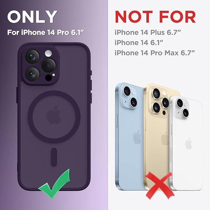 CAPRARO Magnetic for iPhone 14 Pro Case, [Compatible with MagSafe] [Full Camera Protection] Shockproof Protective Slim Translucent Matte Phone Case for iPhone 14 Pro 6.1'', Deep Purple