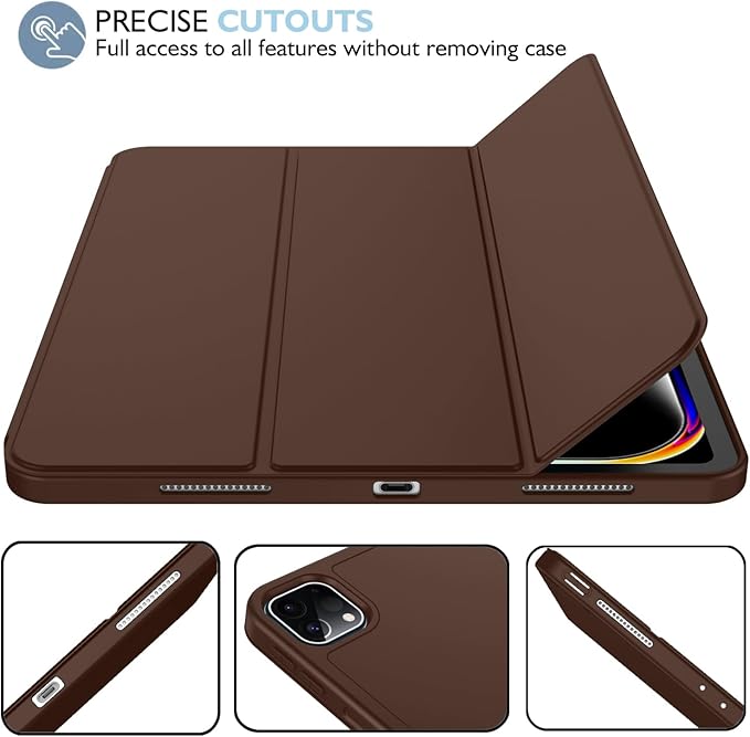 iMieet Case for iPad Pro 11 Inch (M5) 2025 /(M4) 2024 5th Gen, Trifold Stand Smart Cover with Pencil Holder and Soft TPU Back, Auto Wake/Sleep (Chocolate)