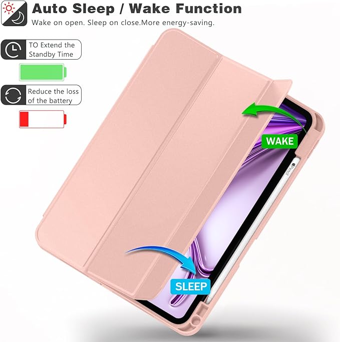 ZryXal New iPad Air 13 Inch Case M3 2025/M2 2024 with Pencil Holder, Trifold Stand Smart Case with Soft TPU Back,Auto Wake/Sleep(Rose Gold)
