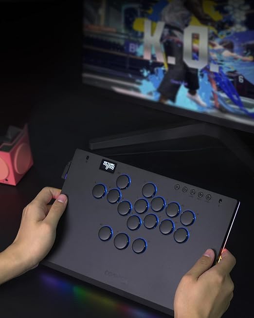 Haute42 Leverless Controller for Arcade Gaming: M Ultra Large & Slim Aluminum Alloy Template - 16 Key Crystal Low-profile Switches - Custom RGB & Ambient Backlight Leverless Controller for PC/PS4/PS3/Switch