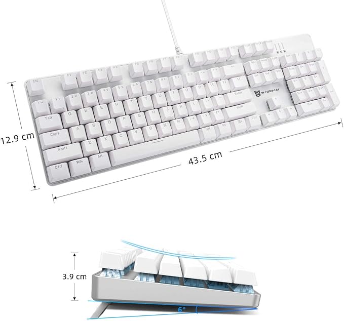 Merdia Hot Swappable 104 Keys Full Size Mechanical PC Gaming Keyboard | Blue Switch White Mechanical Wired Computer Keyboards | LED Backlit 104 Keys US Layout Light Up Wired Gaming Keyboard