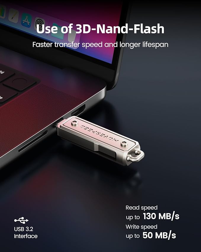 MOVE SPEED 128GB Memory Stick, 130 MB/s Thumb Drive with Type-C + USB 3.2 Dual Port, High Speed Pendrive Compatible with 3.1/3.0/2.0 for iPhone 16/15 Series, Android, MacBook/Pro/Air(1 Pack)
