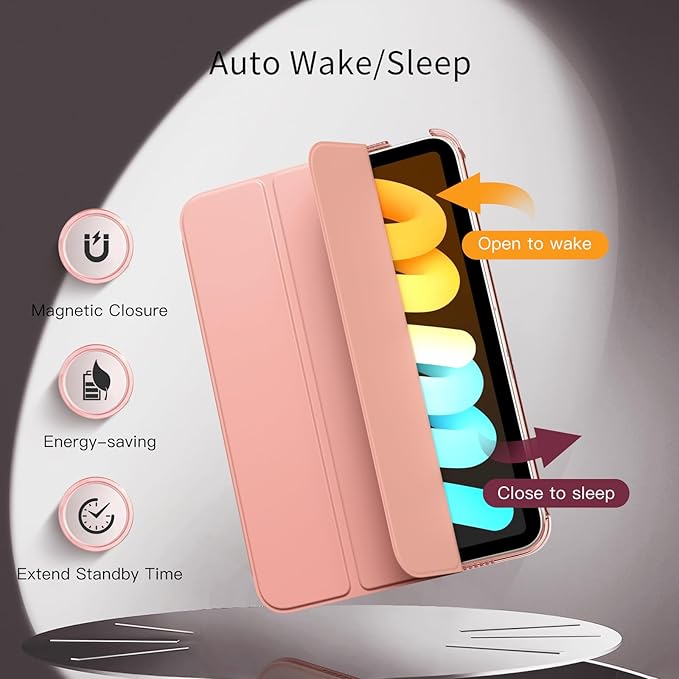 MoKo for iPad mini 7 (A17 Pro) Generation Case 2024, iPad mini 6 Case 2021, 8.3-inch Slim Lightweight Protective Hard Back PC Shell Stand Cover Support Touch ID, Auto Wake/Sleep, Apricot Orange