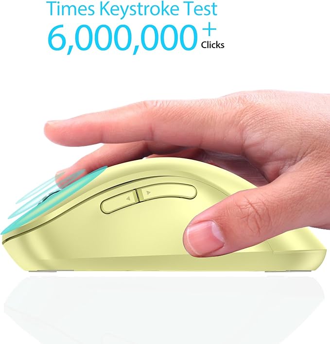 memzuoix 2.4G Wireless Mouse, 1400 DPI Computer Mice USB Receiver, Portable Wireless USB Mouse Battery Powered Cordless Mice for Laptop, PC, Desktop, 5 Buttons (Light Yellow)