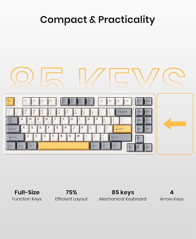 Kisnt KN85 Wireless Mechanical Gaming Keyboard, 75% Layout with RGB Backlit, Custom Hot Swappable, Creamy Sound, Bluetooth/2.4GHz/USB-C Compatible with Windows/Mac/PC(Retro Beige,Linear Switch)