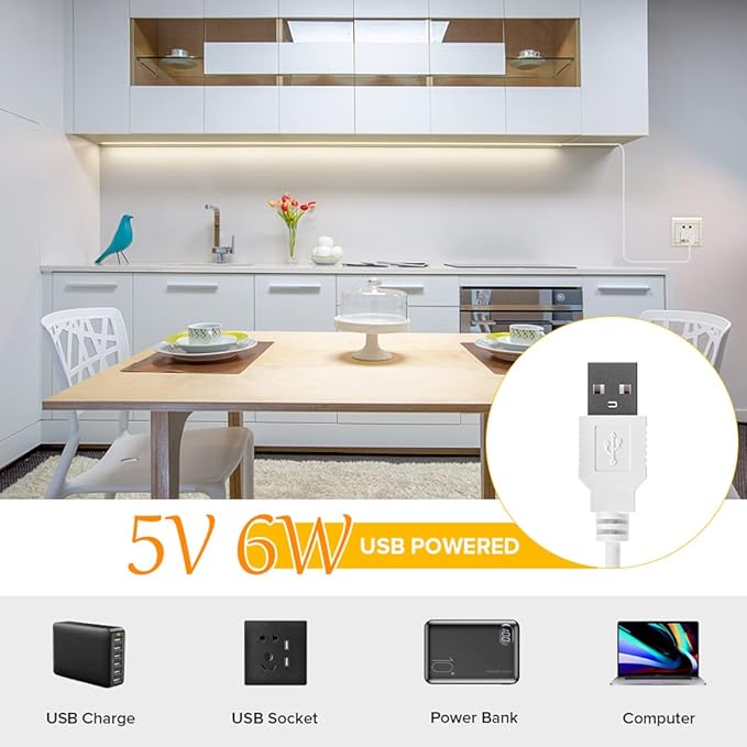 USB LED Light Strip 6.56FT, 5 Volt USB Powered Dimmable COB LED Tape Lights, 3000K Warm White 8mm High Density Flexible Strips CRI90+ for TV Backlight Under Cabinet Lighting Bedroom Kitchen