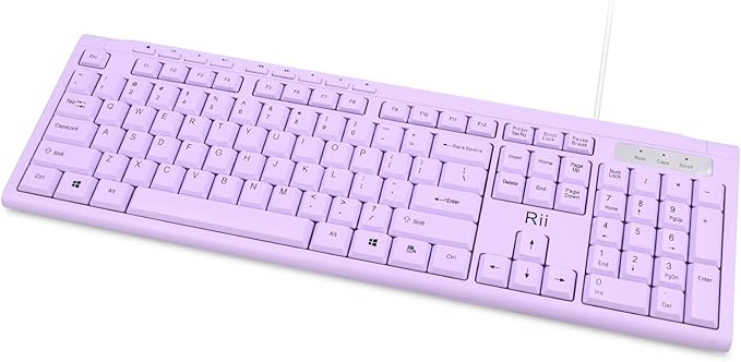 Rii RK907 Ultra-Slim Compact USB Wired Keyboard for Mac and PC,Windows 10/8 / 7 / Vista/XP(Purple)