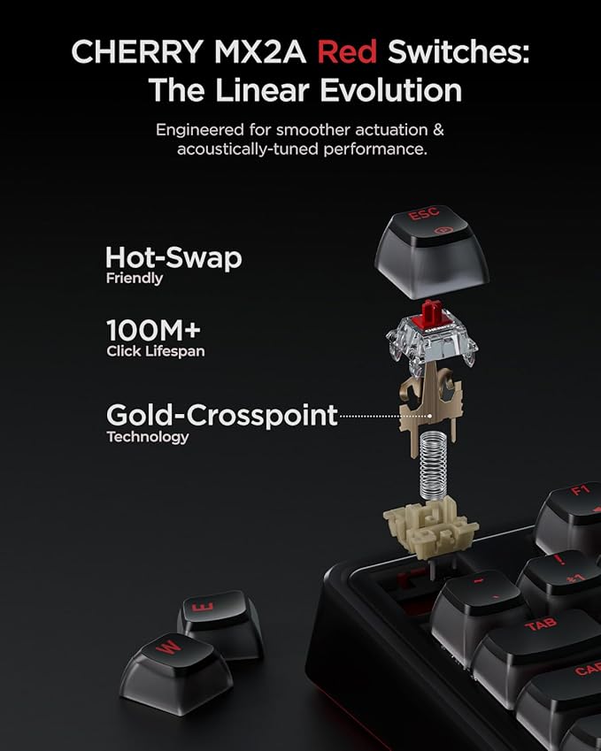 wegear PIXIU 98 Mechanical Gaming Keyboard with Knob, Cherry MX2A Red Switches, 8K Hz Polling, Tri-Mode Gasket Key-Board for PC/Mac/Laptop, Hot Swappable, PBT, RGB Backlit, 95 Keys