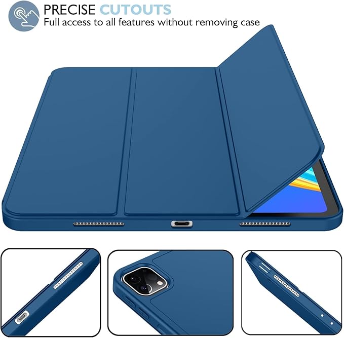 iMieet Case for iPad Pro 11 Inch (M5) 2025 /(M4) 2024 5th Gen, Trifold Stand Smart Cover with Pencil Holder and Soft TPU Back, Auto Wake/Sleep (Navy Blue)