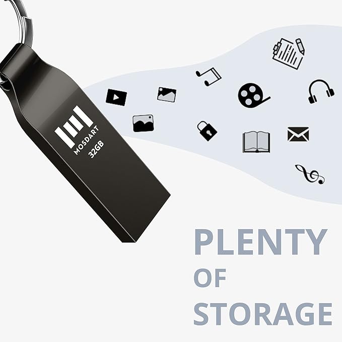 MOSDART Waterproof 32GB USB2.0 Flash Drive, FAT32 Metal Memory Stick with Keychain, for System Back, Data Storage, Titan Gray(Pack of 2)