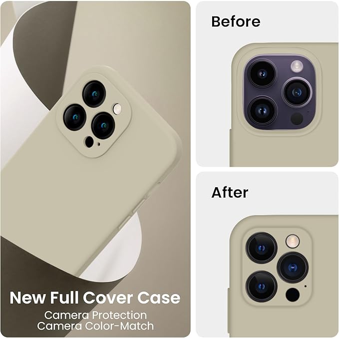 FireNova Designed for iPhone 14 Pro Max Case, Silicone Upgraded [Camera Protection] Case, Soft Anti-Scratch Microfiber Lining Inside, 6.7 inch, Khaki