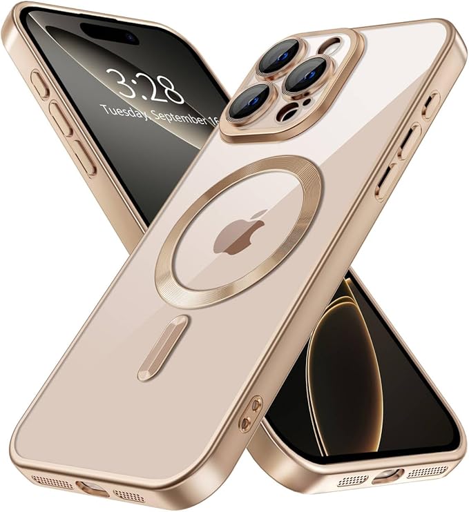 Hython Magnetic Clear for iPhone 16 Pro Max Case with Camera Lens Protector [Compatible with MagSafe] Plating Edge Slim Soft TPU Cover Protective Phone Case for 16 Pro Max 6.9", Matte Desert Brown