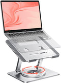 Laptop Stand for Desk, Adjustable Height & Angle Portable Aluminum Laptop Riser & Monitor Stand with 360° Swivel, Foldable Ergonomic Computer Stand for 10-17 Inch Laptops (MacBook/Dell/HP), Silver.