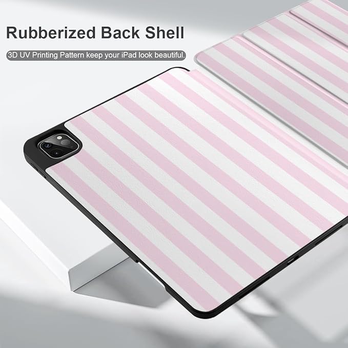 DONGKE Case for 2022/2021/2020/2018 iPad Pro 11 inch Gen 4/3/2/1 - Slim Protective Case - Built in Pencil Holder Support Charging - Trifold Stand & Sleep/Wake Cover- Pink Stripes