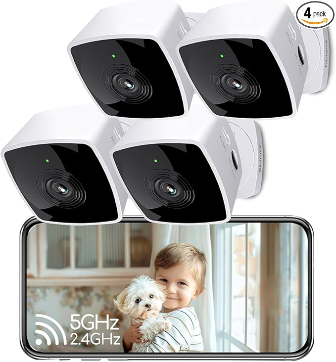 blurams Cameras for Home Security 5GHz, 2K Indoor Camera, Pet Camera with Phone App, AI Motion Detection, 2-Way Audio, Compatible with Alexa&Google Assistant, 4-Pack