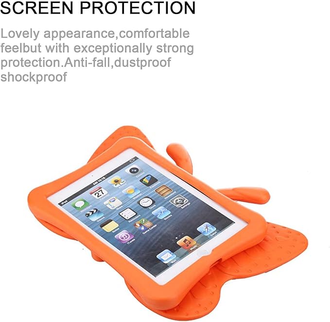Kids Case for Apple iPad Mini 5/Mini 4/Mini 3/Mini 2/Mini 1 with kickstand Soft EVA Foam Lightweight Shockproof Stand Cover for iPad Mini 5th/4th/3rd/2nd/1st Generation 7.9", Orange Butterfly