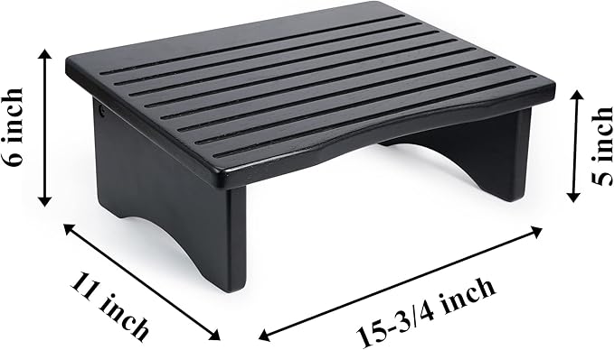 CONSDAN Foot Rest, Ergonomic Footrest for Under Desk at Work, Nursing Foot Stool, Natural Solid Wood Non-Slip Slanted Top Foot Stool for Office/Standing Desk (Black Color)