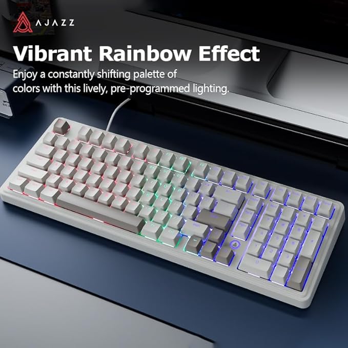 FIRSTBLOOD ONLY GAME. AK980 Retro Mechanical Keyboard - 101-Key Hot-Swappable Gasket Mount Wired Keyboard with Pre-Lubed Red Switches, Anti-Ghosting, for Office & Quiet Typing (Grey-White)