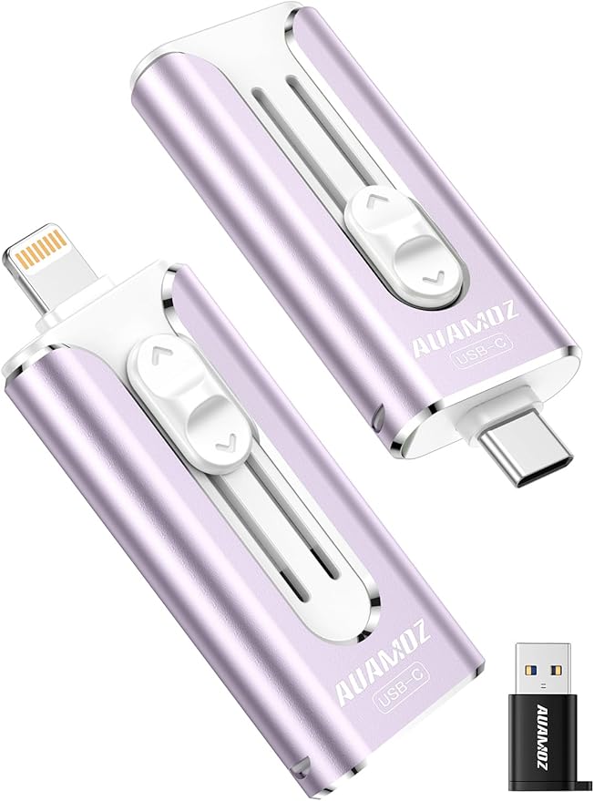 256GB Mini Dual Interface Flash Drive, Portable Memory Stick Compatible with iPhone 17/16/15/14/13/12/11, iPad Android PC, Easy to Save Photos, Videos & Files (1 Pack-Lavender Purple)