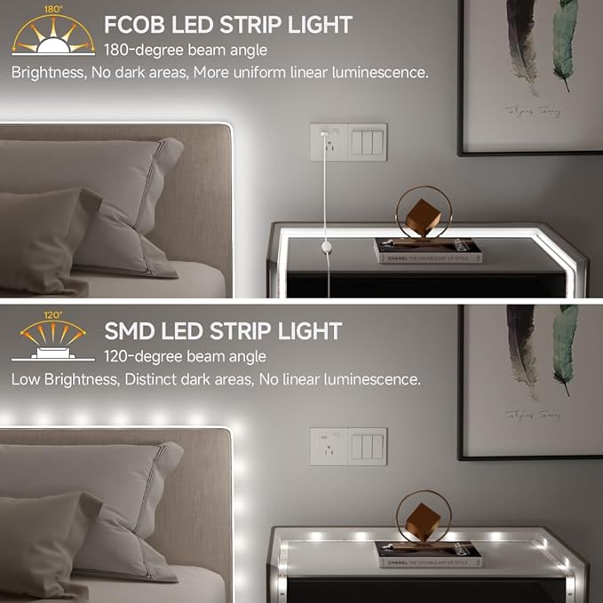 BTF-LIGHTING FCOB COB FOB LED Strip Lights 5V USB Powered 6.56FT 640LEDs Cool White 6000K 8mm Width Dimmable CRI 90+ with 3M Tape Flexible High Density for 3D Printer TV Backlight PC DIY Decor