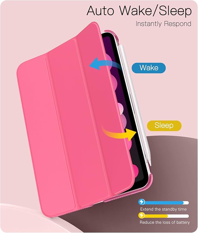 TiMOVO Case for iPad mini 7 A17 Pro 8.3-inch 2024, iPad mini 6th Generation Case, Slim Translucent Hard Back Folio Cover Support Touch ID & Apple Pencil Charging, Auto Wake/Sleep, Watermelon Red