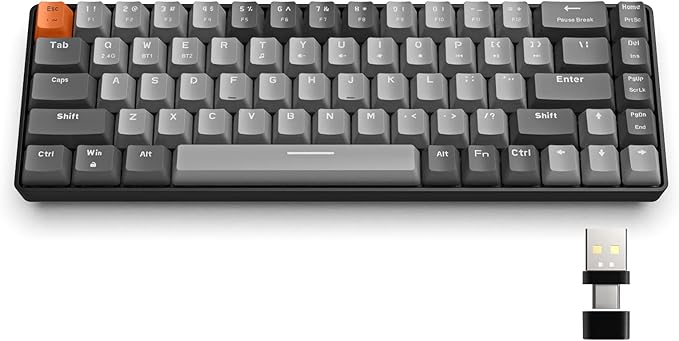 MAGIC-REFINER RK68 60% Wireless Mechanical Keyboard, Bluetooth 5.0/2.4GHz with Dual Mode 2-in-1 Receiver, Ergonomic Compact 68-Key Hot Swappable Gaming Keyboard, Red Switch for Mac Windows PC