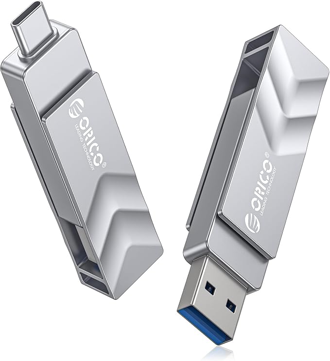 ORICO 64GB USB C Flash Drive, USB 3.2 Gen 1 Dual Drive 150MB/s, Zinc Alloy Thumb Drive with USB-A & USB-C for iPhone 16/15/17 Series, MacBook, Android Phone, iPad, PC, Laptop, Travel & Data Storage