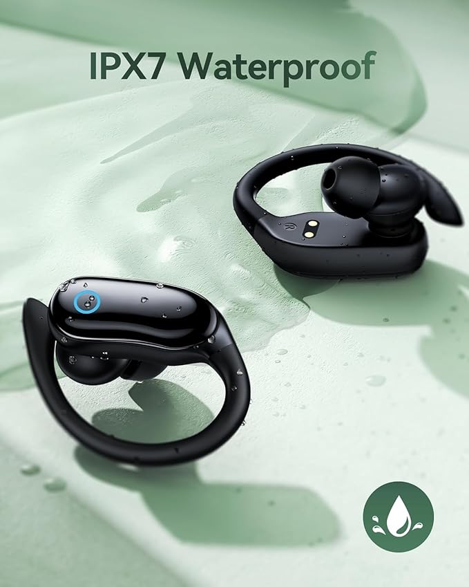 Active Noise Cancelling Ear Buds Wireless Earbuds 96hrs Playback Bluetooth Headphones Dual Battery Display Stereo Bass Earphones with Earhooks Microphone IPX7 Waterproof for Sports/Workout