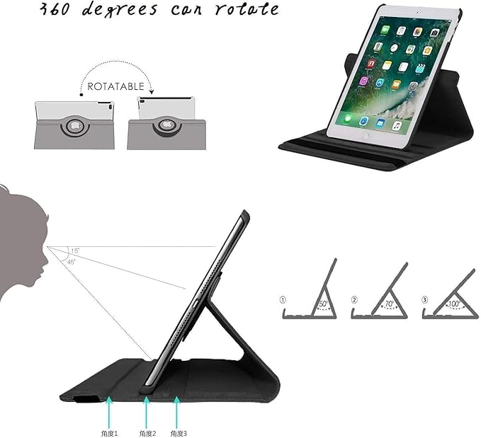 360 Rotating Stand Smart Case for iPad Air (3rd Gen) 10.5" & iPad Pro 10.5" - Auto Wake/Sleep Feature, Black Flowers
