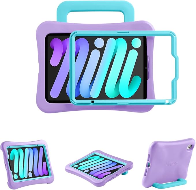 Kids Case for iPad Mini 7 (A17 Pro) 2024 /iPad Mini6 2021, Light Weight Heavy Duty/Shockproof/Drop Proof with Handle/Kickstand, Child Friendly Cover for iPad Mini 7th/6th Gen 8.3inch (Purple)