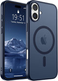 SUPFINE Magnetic for iPhone 16 Plus Case (Compatible with MagSafe) (Military Grade Drop Protection) Translucent Matte Shockproof Phone Cover,Dark Blue
