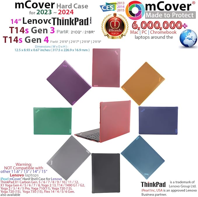 mCover Hard Case ONLY Compatible for 2023-2024 14" Lenovo ThinkPad T14s Slim Gen 3 / Gen 4 Windows PC (with 180° Hinge, NOT Fitting Any Other Lenovo Models) - Orange
