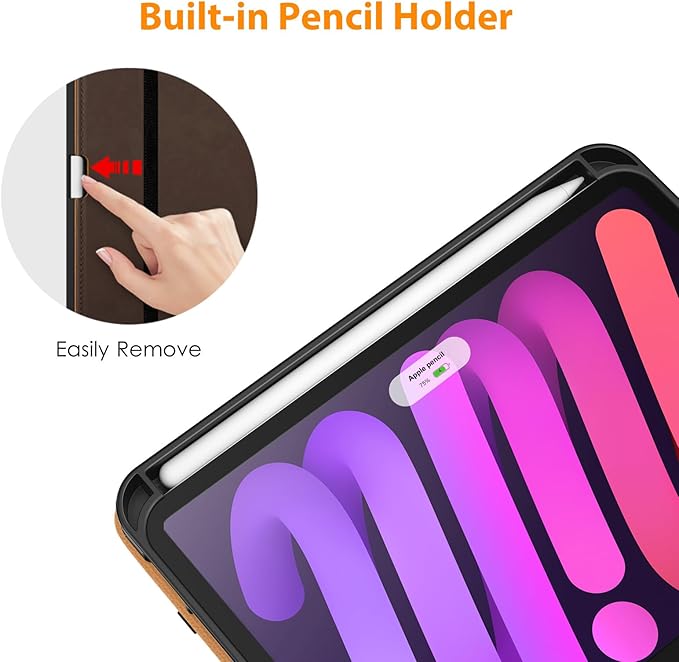 DTTO for iPad mini 7th (A17 Pro) 2024/iPad Mini 6th Generation Case 2021 8.3 Inch, Premium Leather Business Folio Stand Cover for Mini 7/6 with Pencil Holder-Multiple Viewing Angles, Dark Brown