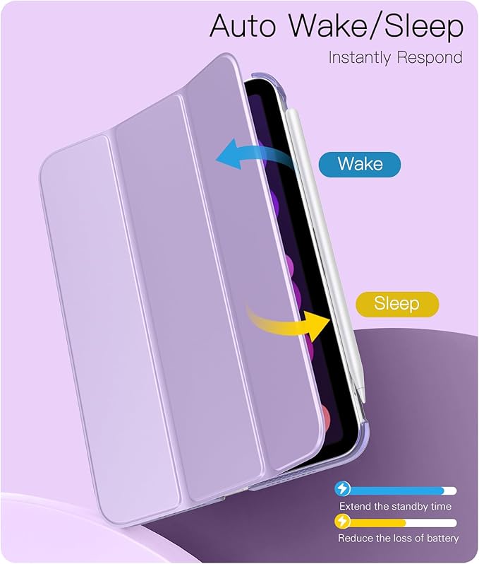 TiMOVO Case for iPad mini 7 A17 Pro 8.3-inch 2024, iPad mini 6th Generation Case, Slim Translucent Hard Back Folio Cover Support Touch ID & Apple Pencil Charging, Auto Wake/Sleep - Taro Purple
