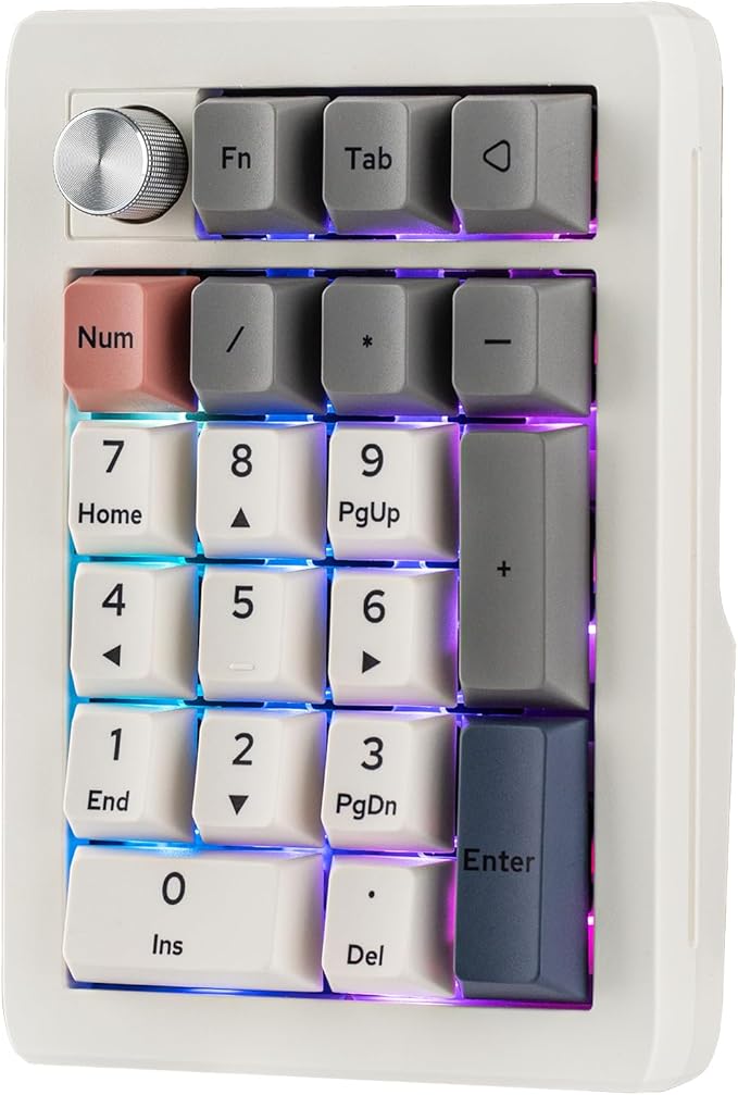 EPOMAKER EK21 VIA Gasket Number Pad with 1000mAh Battery, BT 5.0/2.4GHz/Wired Hot-Swap Numpad with Aluminum Alloy knob, Programmable for Win/Mac/Gaming (Retro White, Wisteria V2 Switch)