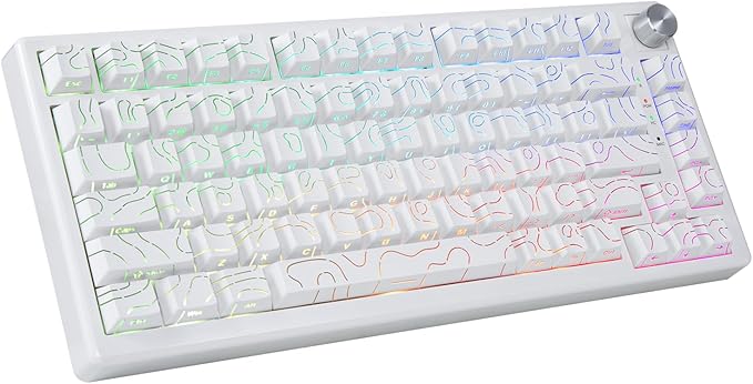 HUO JI 75% Wireless Mechanical Gaming Keyboard, Bluetooth/2.4G/USB Wired, Creamy Sound, RGB Backlit, Hot Swappable Pre-lubed Linear Switches, Volume Knob, Custom Gasket Structure for Win/Mac, White