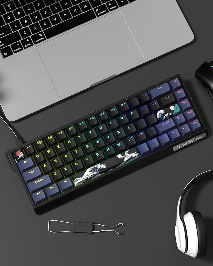 SK68 65% Gaming Keyboard, Wired Backlit Mini Keyboard w/100% Hot-Swap Socket 68 Keys Aluminum Gaming Wired Keyboard for PC Laptop Game