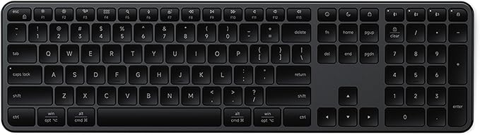 Satechi Slim EX3 Wireless Keyboard, Full-Size Keyboard w/Numpad, Multi-Device Bluetooth, 2.4GHz Connection for macOS, Windows, Android, Instant OS Key Remap,USB-C Rechargeable Battery, Space Black