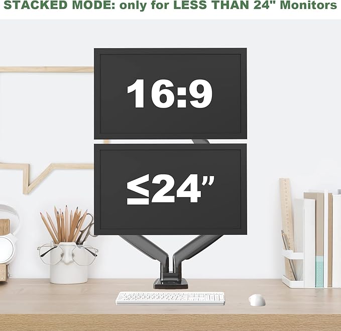 UPGRAVITY Dual Monitor Mount, Dual Monitor Desk Mount for Two Ultrawide 22"-34" Flat/Curved Computer Screens, Fully Adjustable Gas Spring Double Monitor Stand Arms Hold 26.5lbs, VESA 75x75/100x100mm