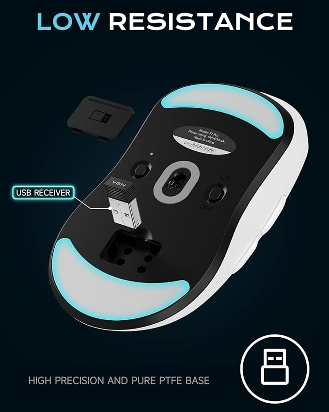 VGN Dragonfly F1 Pro Wireless Gaming Mouse, 49g Ultra-Lightweight, PAW3395 26K DPI Sensor, 4KHz Polling Rate Supported, Professional Esports Speed, White