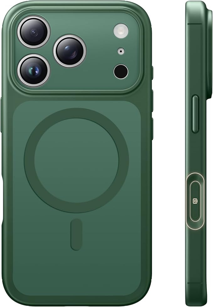 TAURI for iPhone 17 Pro Max Case, Compatible with MagSafe, (Full Camera Protection) Camera Control Cover Solid-Color Matte Magnetic 17 Pro Max Phone Case, Green
