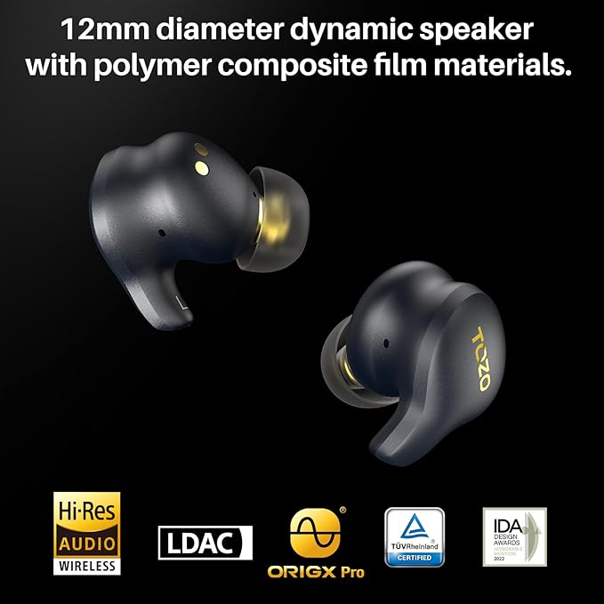 TOZO Golden X1 Wireless Earbuds Balanced Armature Driver and Hybrid Dynamic Driver, Bluetooth Headphones OrigX Pro, LDAC & Hi-Res Audio Wireless, Environment & Active Noise Cancellation Headset