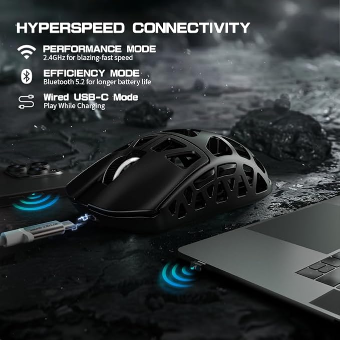 ATTACK SHARK R3 46g Superlight Magnesium Alloy Wireless Gaming Mouse, BT/2.4Ghz/Wired Computer Mouse, 8000Hz Wireless Polling Rate, PAW3395 26K DPI Optical Sensor Programmable Mice for Win/Mac(Black)